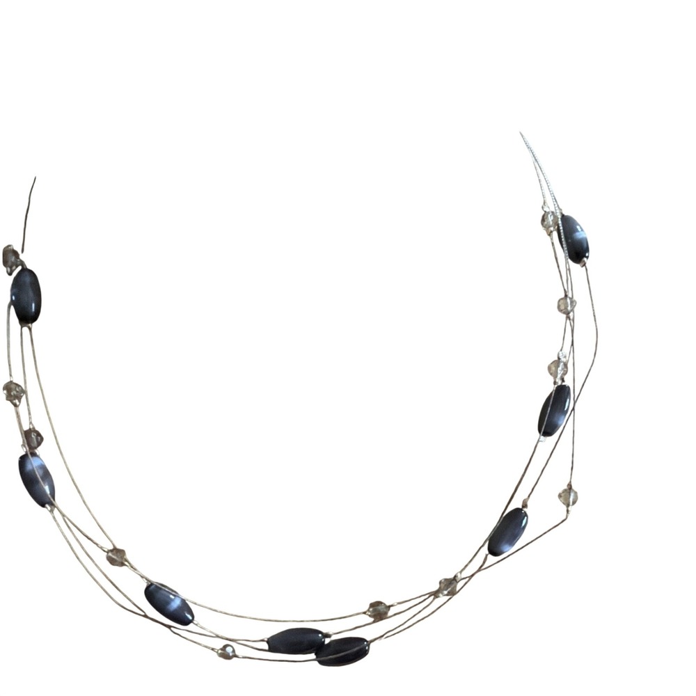 New York & Company Grey Cats Eye Multi Strand Illusion Floating Bead Necklace